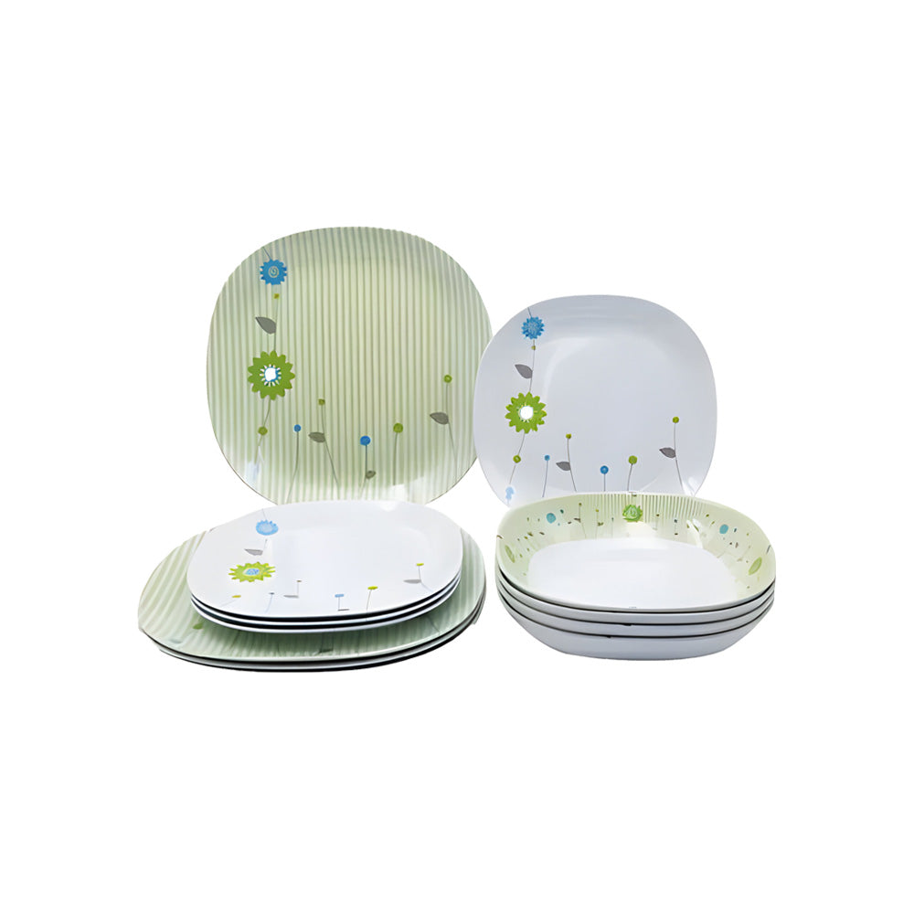 Vajilla Cuadrada Verde Melamina 12 piezas Fraciel