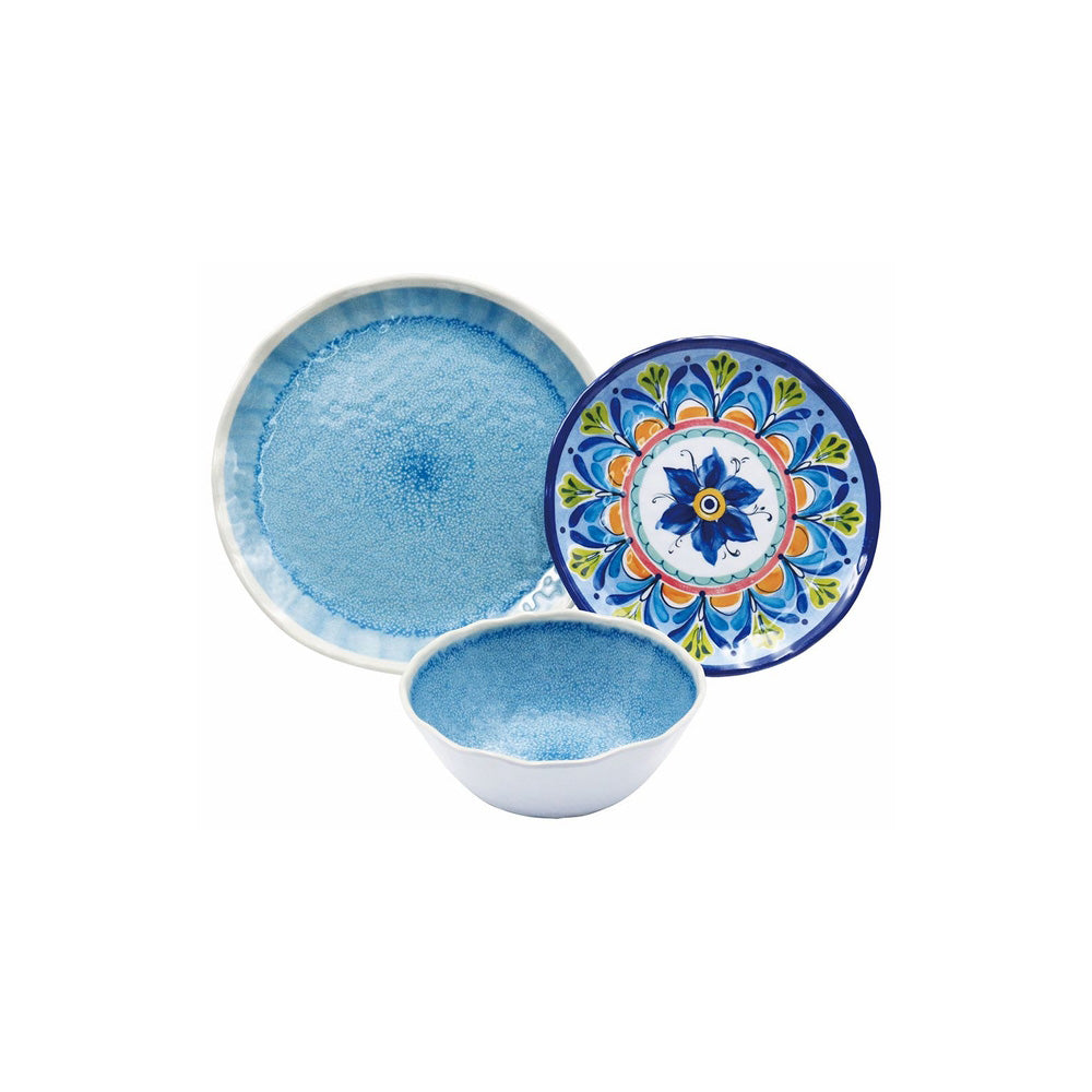 Aqua Melamine Round Dinnerware - 12 pieces - Fraciel