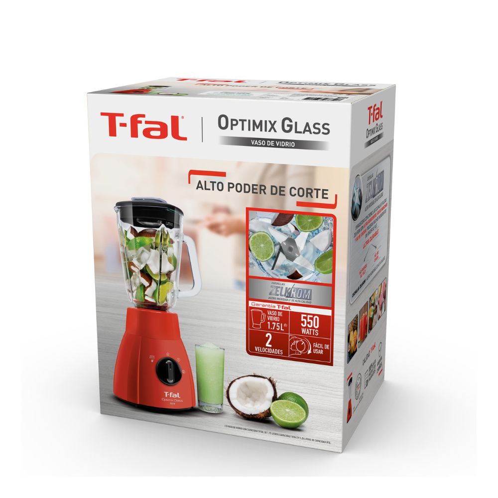 Licuadora 2 Vel Vaso Vidrio Roja 550 W Optimix Tefal LN2785X0