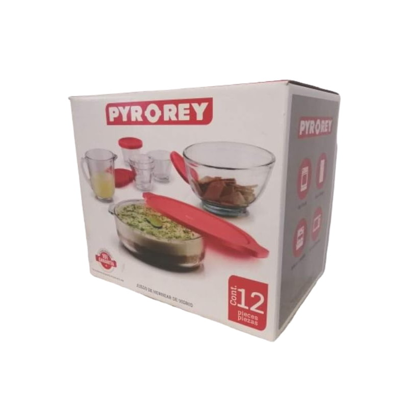Jgo para Hornear 12 pz Vidrio C/Tapas Pastel Repostería Pyrorey C350