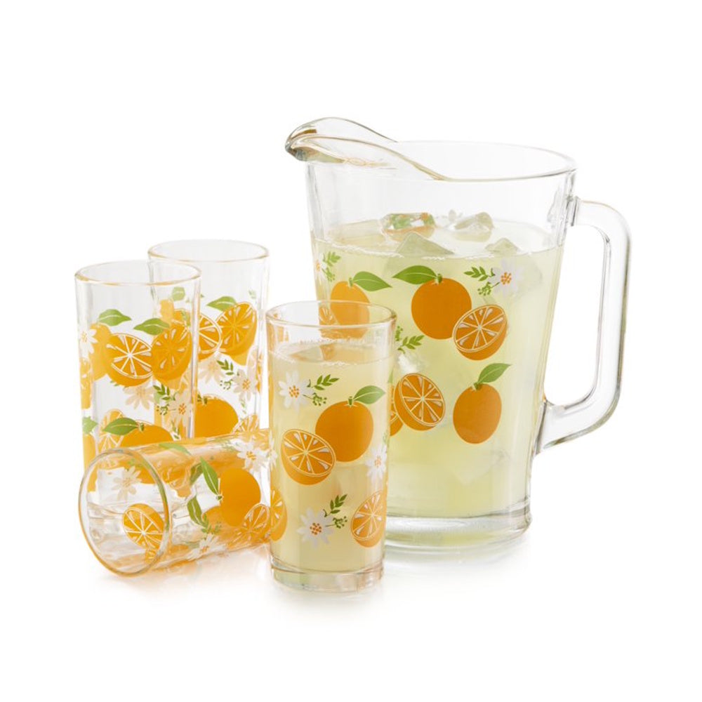 Juego de Jarra para Agua con 4 Vasos Vidrio Naranjas - Crisa