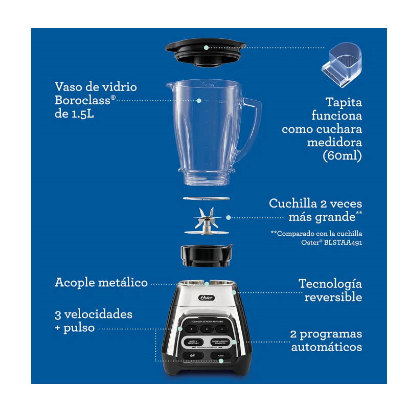 Licuadora Reversible 3 Vel 700 w Vaso Vidrio Plata BLSTPYG1311NBG-013
