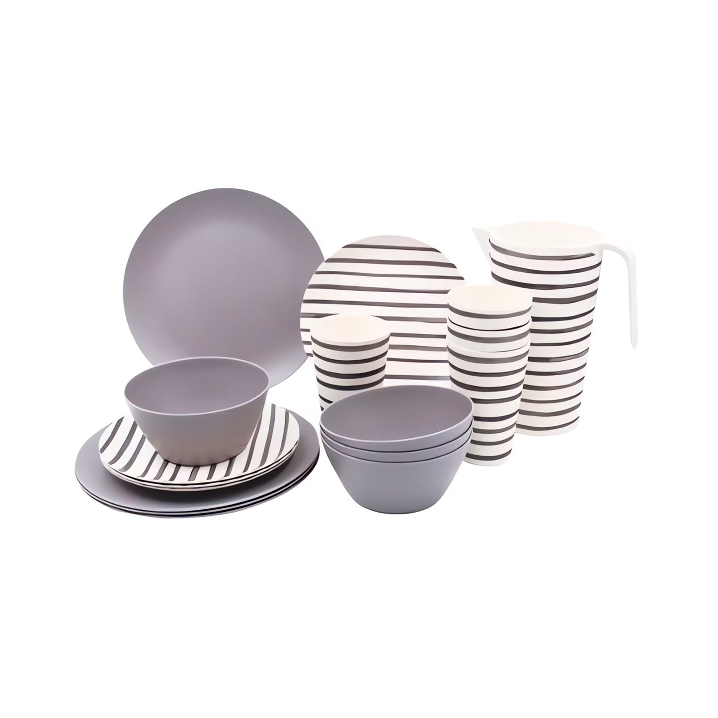 Vajilla Melamina 17 piezas Rayas Grises - Fraciel