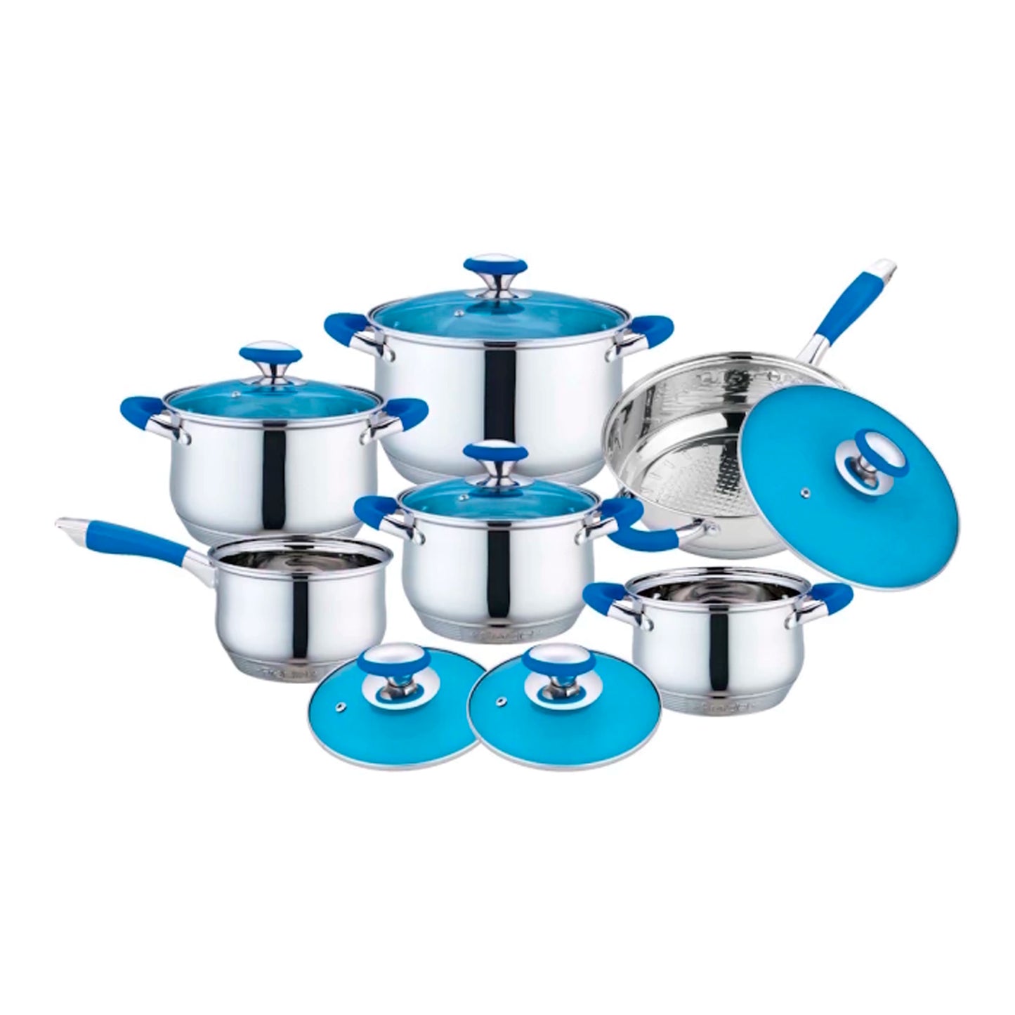 Bateria de Cocina Acero Inoxidable Omania Azul 12 Piezas - Fraciel