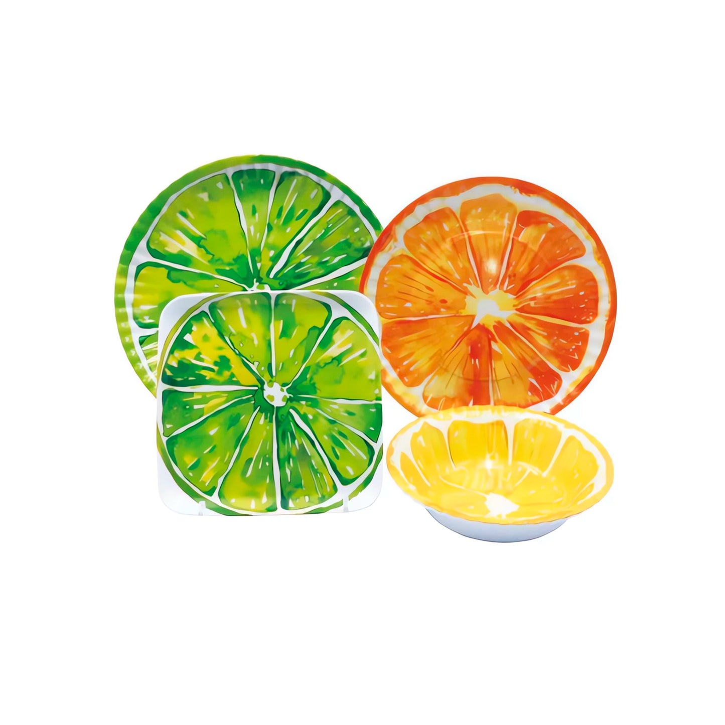Vajilla Redonda de Melamina 16 piezas Diseño Citricos - Fraciel