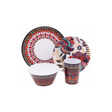 Vajilla Redonda Tribal Rojo Melamina - 16 piezas - Fraciel