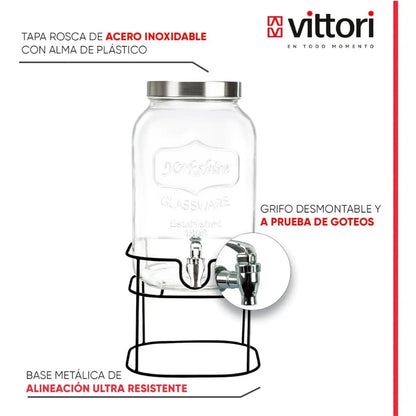 Dispensador Bebidas Vidrio 8 Lt Vittori 2806 Agua Garrafón