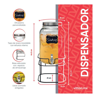 Dispensador Bebidas Vidrio 8 Lt Vittori 2806 Agua Garrafón