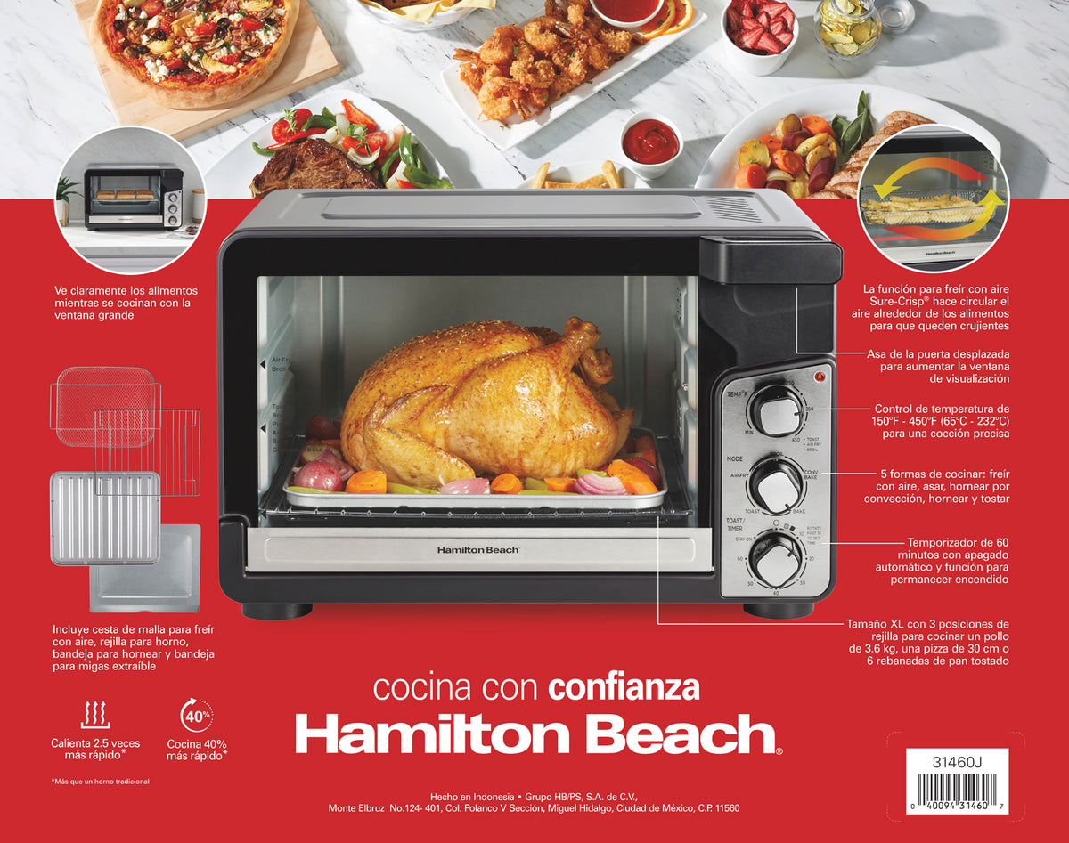 Horno Tostador Freidora Aire Hamilton Beach 6 Rebanadas XL