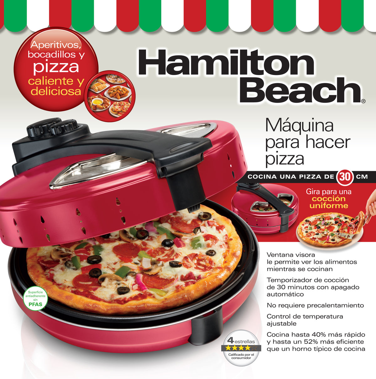 Maquina/ Horno Para Pizza Eléctrico Hamilton Beach 31700MN