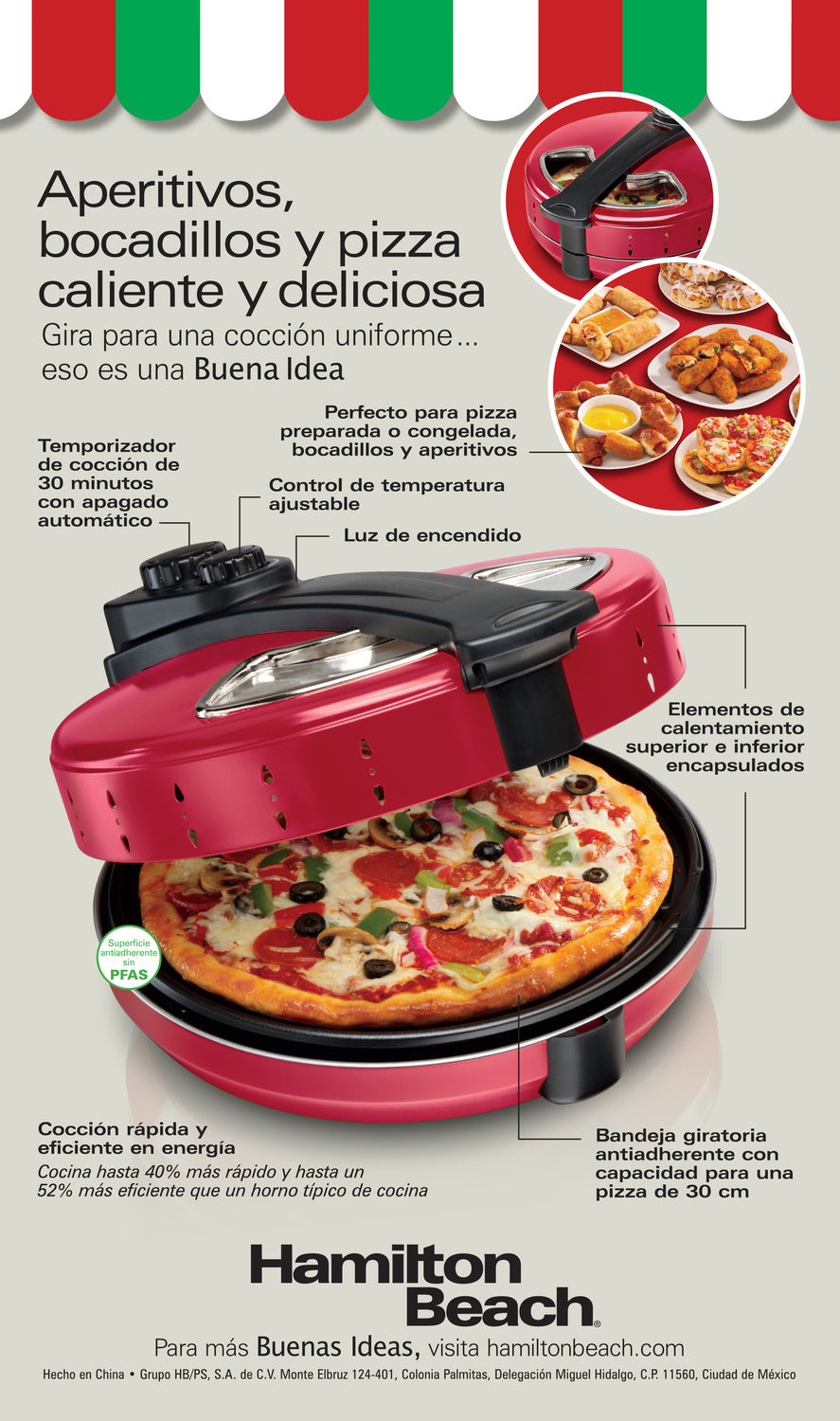 Maquina/ Horno Para Pizza Eléctrico Hamilton Beach 31700MN