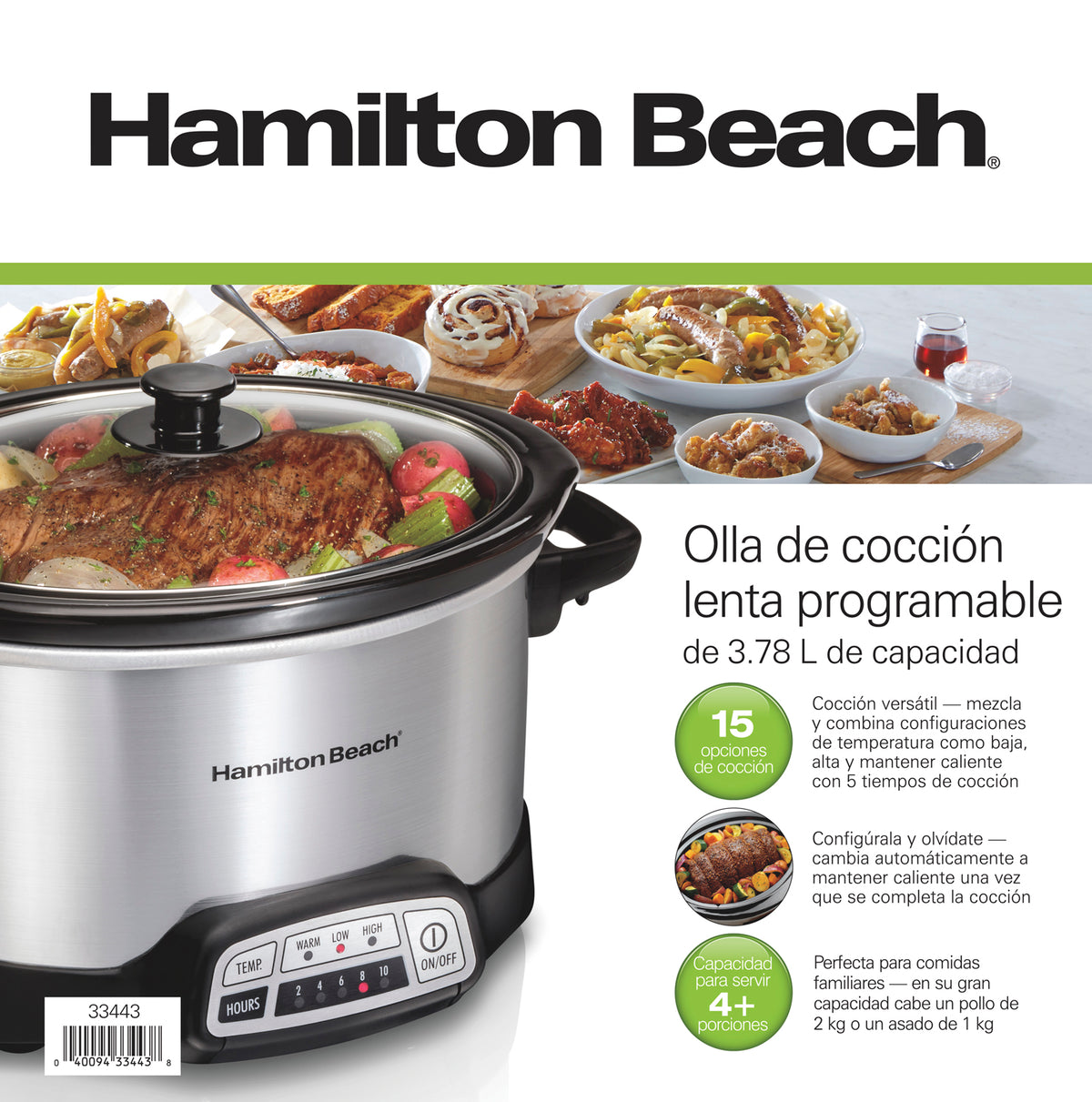 Olla Cocción Lenta Programable 3.78 L Hamilton Beach 33443