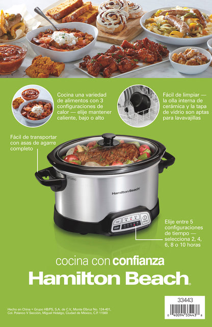 Olla Cocción Lenta Programable 3.78 L Hamilton Beach 33443
