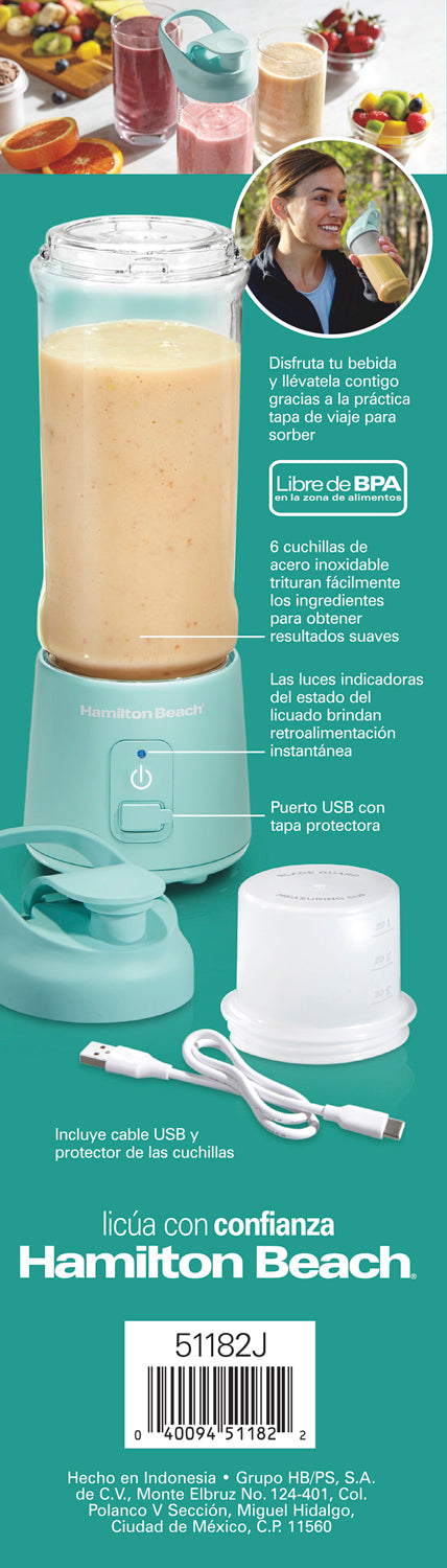 Licuadora Inalámbrica Portátil 473ml Hamilton Beach 51182J