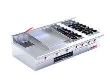MULTICHEF MASTER MESA PREMIUM CORIAT Estufa a gas, con 4 quemadores, 1 plancha, 1 gratinador, 1 freidora 3 lt y 1 horno