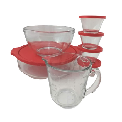 Jgo para Hornear 12 pz Vidrio C/Tapas Pastel Repostería Pyrorey C350