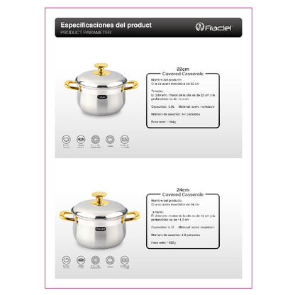 Bateria De Cocina Ollas 8 Pz Havana Fraciel Acero Inoxidable