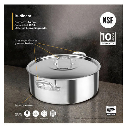 Budinera Profesional 44 Cm Aluminio NSF 4 mm C/Tapa Vasconia