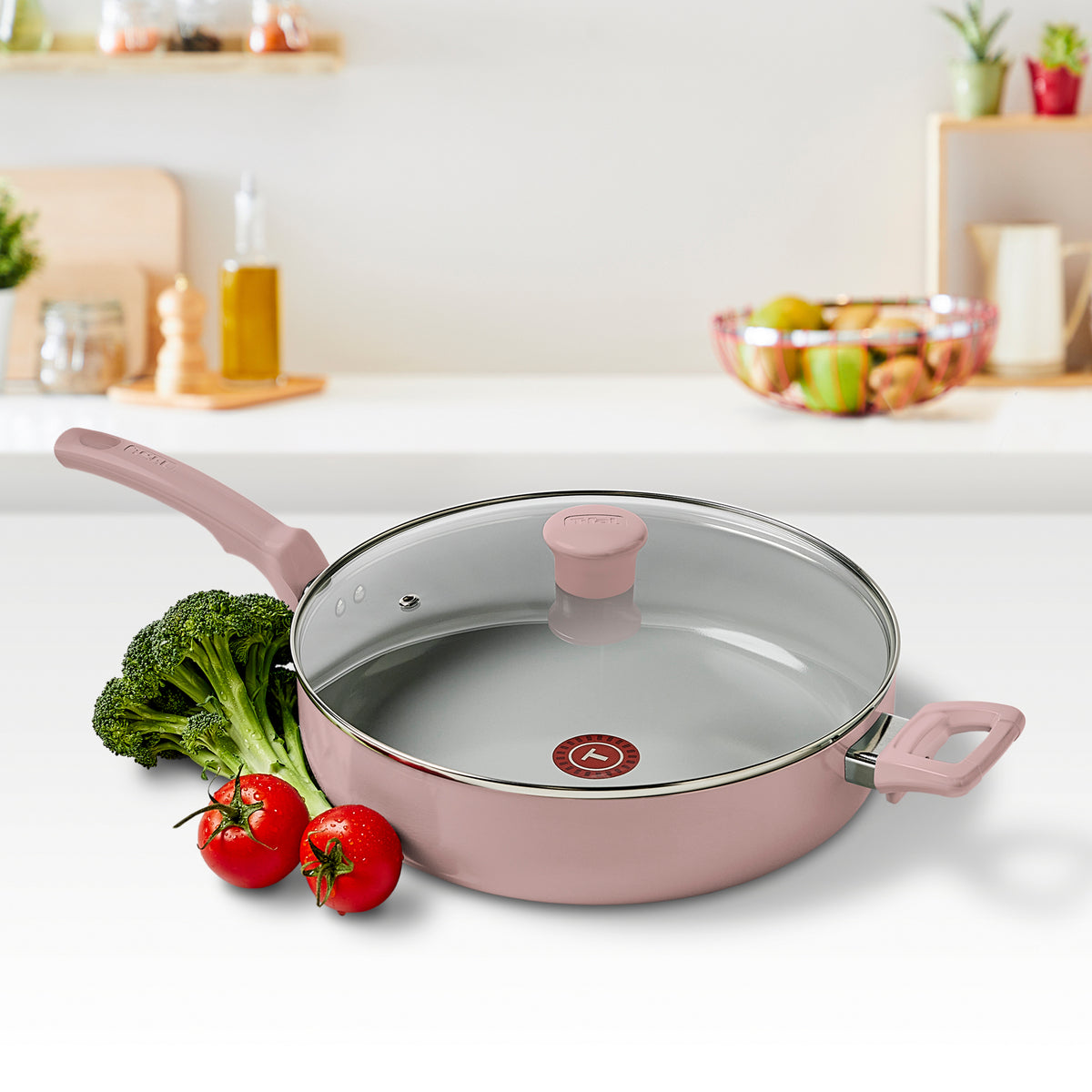 Sartén Hondo Con Tapa T-fal Refresh Cerámica 5Qt/ 4.7 L Rosa