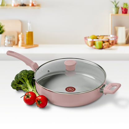 Sartén Hondo Con Tapa T-fal Refresh Cerámica 5Qt/ 4.7 L Rosa