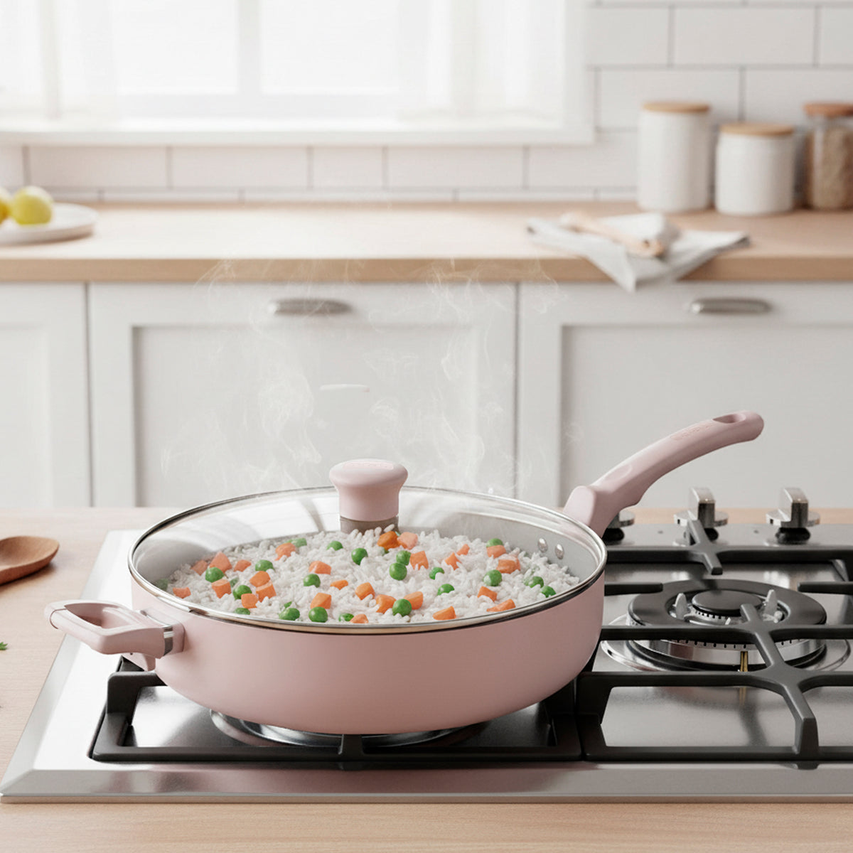 Sartén Hondo Con Tapa T-fal Refresh Cerámica 5Qt/ 4.7 L Rosa