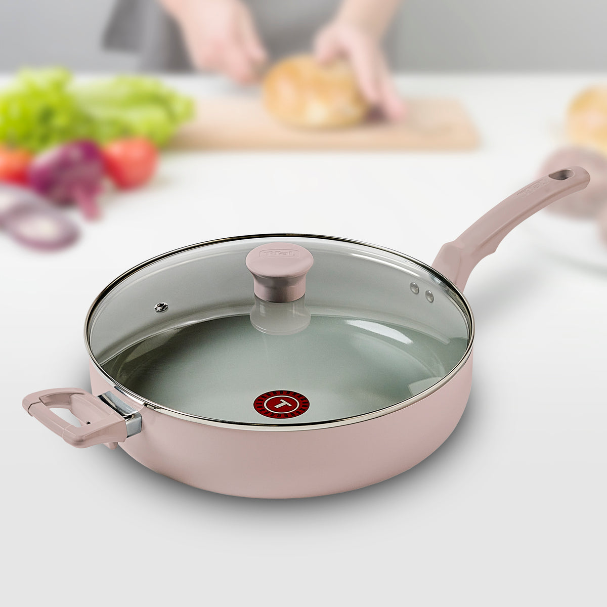 Sartén Hondo Con Tapa T-fal Refresh Cerámica 5Qt/ 4.7 L Rosa