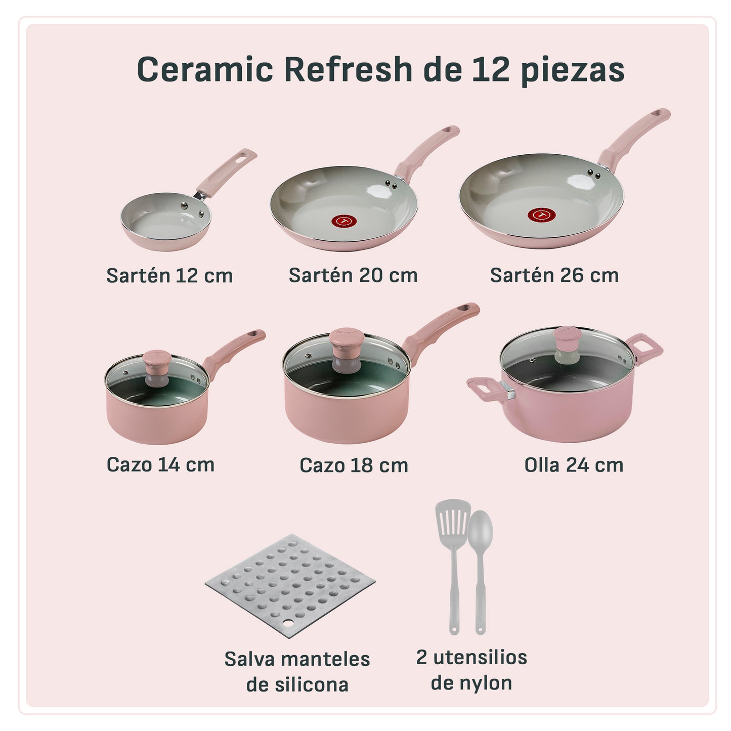 Batería De Cocina Refresh Cerámica 12pz Antiadherente | T-fal