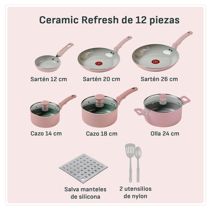 Batería De Cocina Refresh Cerámica 12pz Antiadherente | T-fal