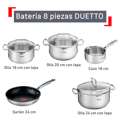 Batería De Cocina T-fal Duetto 8 Piezas Acero Inoxidable
