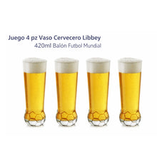 Juego 4 pz Vaso Cervecero Libbey 420ml Balón Futbol Mundial