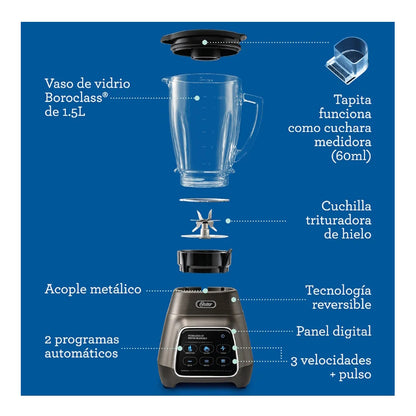 Licuadora Reversible 1000 W Táctil Gris Vaso Vidrio Oster 2177525