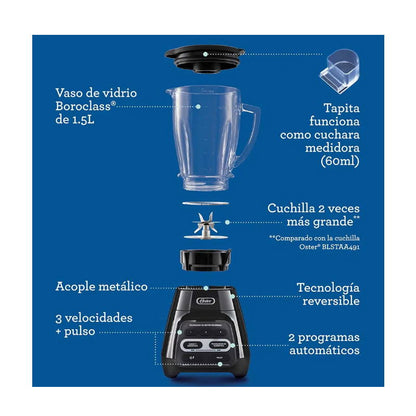 Licuadora Reversible 3 Vel 700 w Vaso Vidrio Negro BLSTPYG1309B-013