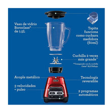 Licuadora Reversible 3 Vel 700 w Vaso Vidrio Roja BLSTPYG1310RBG