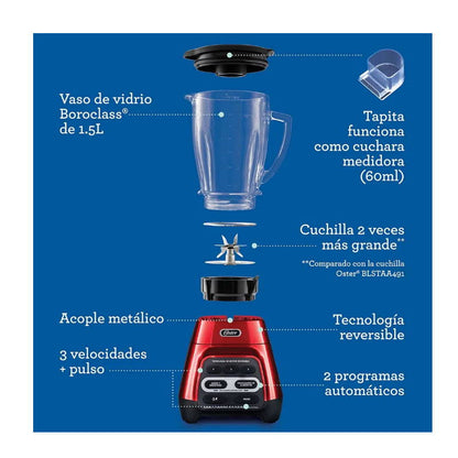 Licuadora Reversible 3 Vel 700 w Vaso Vidrio Roja BLSTPYG1310RBG