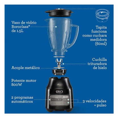 Licuadora Oster Reversible Vidrio 3 Vel 2 Programas 2174278
