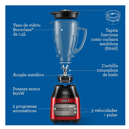 Licuadora Oster Reversible Vidrio 3 Vel 2 Programas Roja 2174290