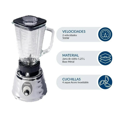 Licuadora Vaso de Vidrio 500 w /1.25 L / 2 Vel Cromada Oster