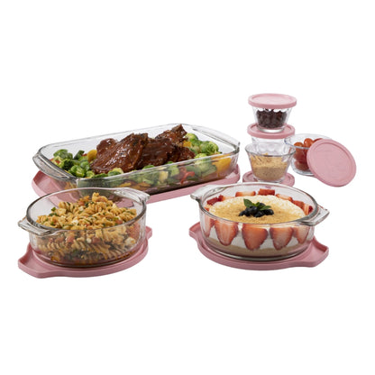 Set Hornear 14 Pzas Pyr-O-Rey Vidrio Refractario c/Tapas