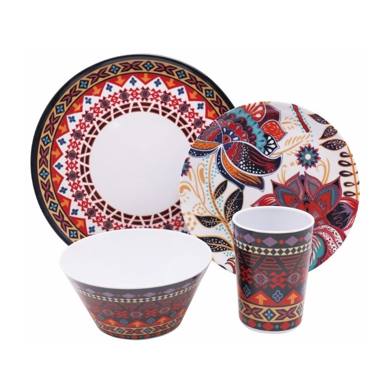 Vajilla de Melamina 16 pzas Cocina Roja Tribal Fraciel