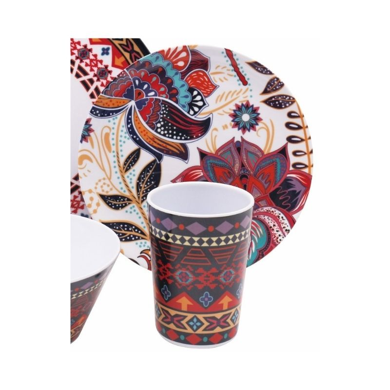 Vajilla de Melamina 16 pzas Cocina Roja Tribal Fraciel