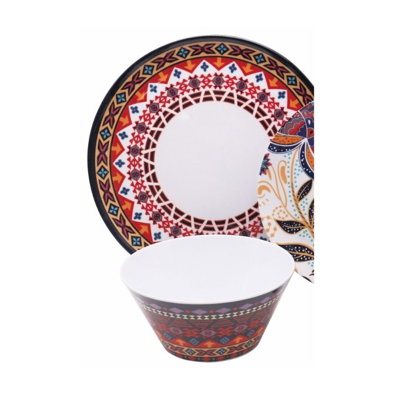 Vajilla de Melamina 16 pzas Cocina Roja Tribal Fraciel