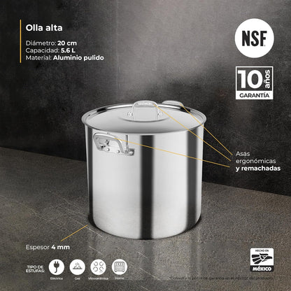 Olla Alta Recta Vasconia NSF 5.6 L/ 20 cm Aluminio 4030211