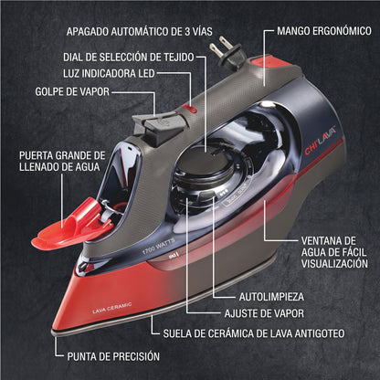 Plancha De Vapor CHI Lava Cerámica Retráctil 1700 W 13131