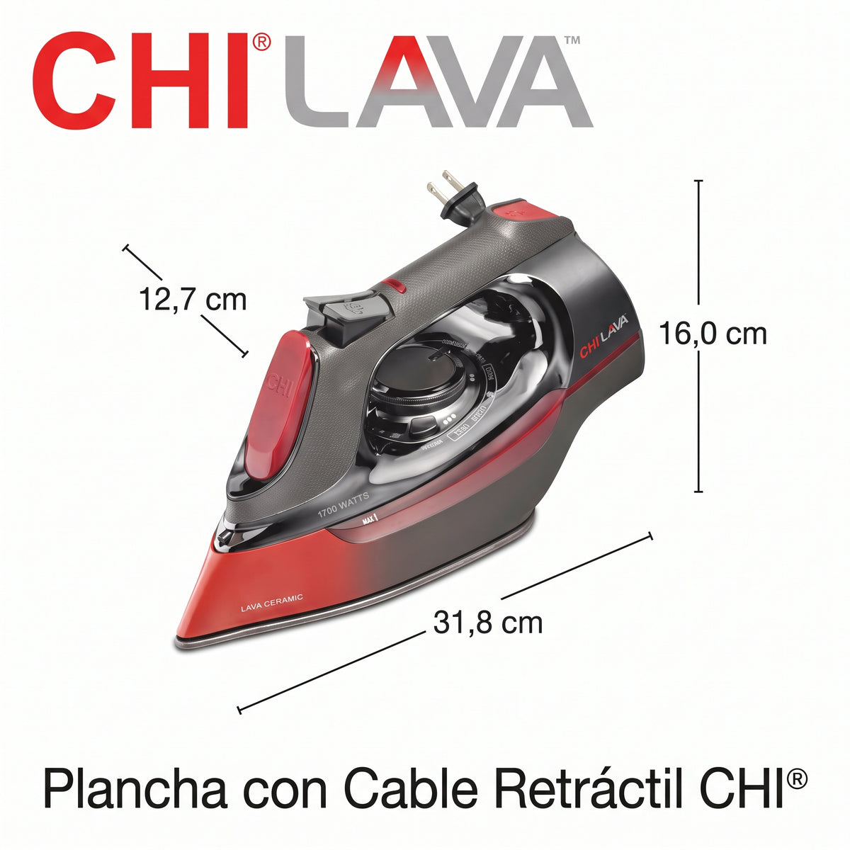 Plancha De Vapor CHI Lava Cerámica Retráctil 1700 W 13131