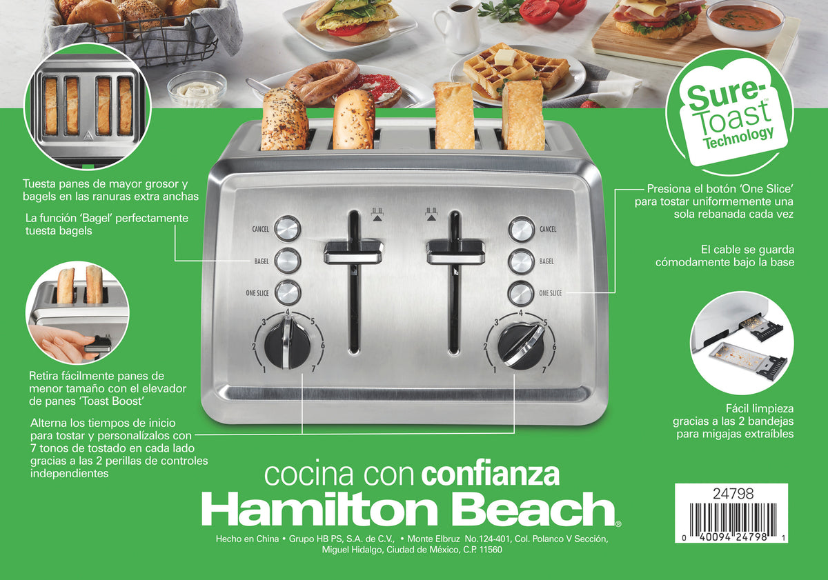 Tostador Hamilton Beach 4 Rebanadas Acero Inoxidable 24798
