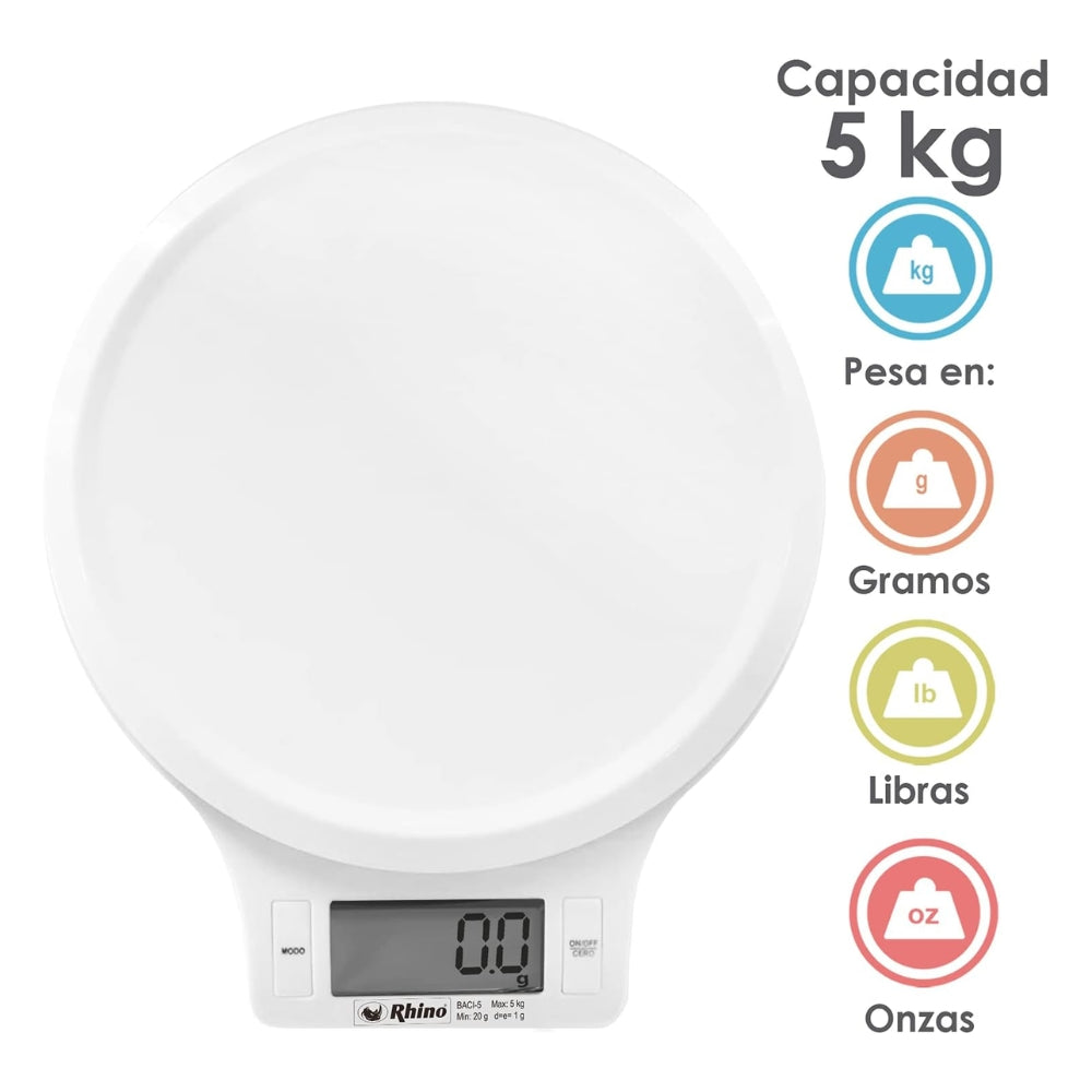 Báscula Gramera De Cocina Digital 5 kg | 1 g Rhino Baci-5