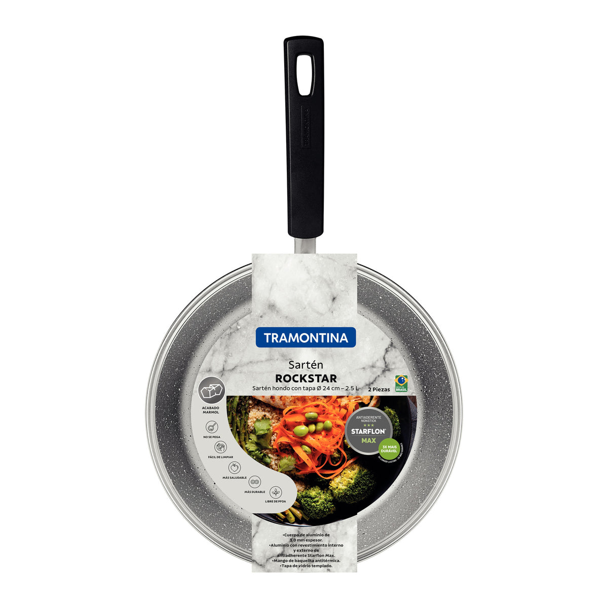 Sartén Hondo Con Tapa 24 cm 2.5 L Tramontina Rockstar