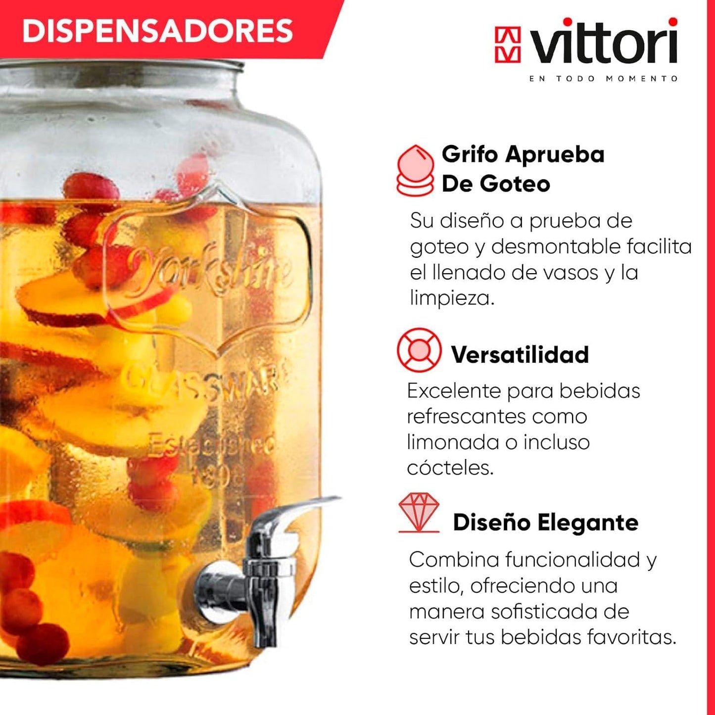 Vitrolero Dispensador de Vidrio 8 Lts | Vittori